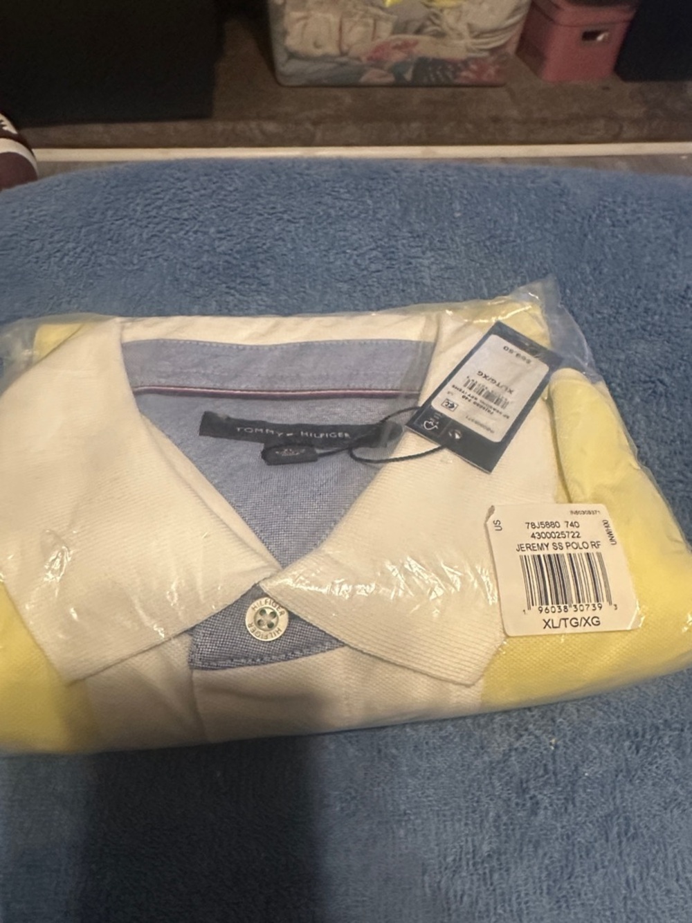 Tommy Hilfiger Yellow and White Polo with Light Blue Trim